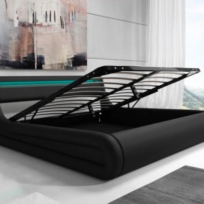 Cama de casal Riha estrado elevatório luz LED - Disponível em 3 medidas e 2 cores