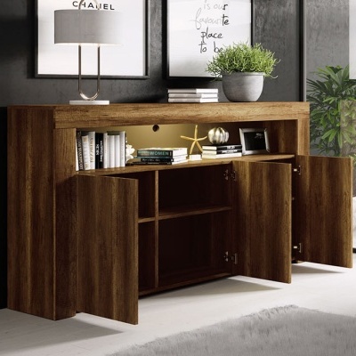 Aparador Lay mate com luz LED e 3 portas - Disponível em 6 cores