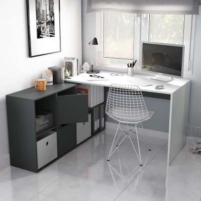 Secretária Multiposição XL com Móvel de Arrumação - Disponível em 5 cores