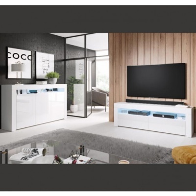 Aparador Lay brilho com luz LED e 3 portas - Disponível em 4 cores