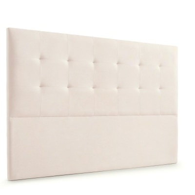 Cabeceira de cama bege claro com botões quadrados