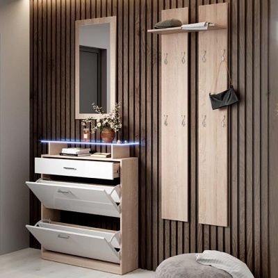 Móvel de Entrada com Gaveta, Sapateira, Espelho e Cabide - Disponível em 4 cores
