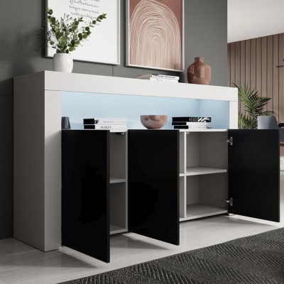 Aparador Lay mate com luz LED e 3 portas - Disponível em 6 cores