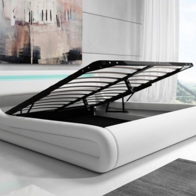 Cama de casal Riha estrado elevatório luz LED - Disponível em 3 medidas e 2 cores