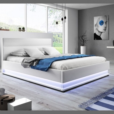 Cama de casal Omnia 150x190cm + Colchão com estrado elevatório e luz LED - Disponível em 2 Cores e 3 Medidas