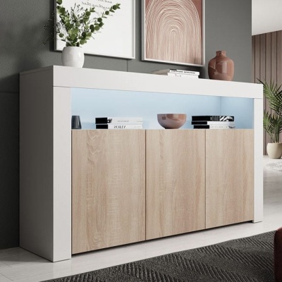 Aparador Lay mate com luz LED e 3 portas - Disponível em 6 cores