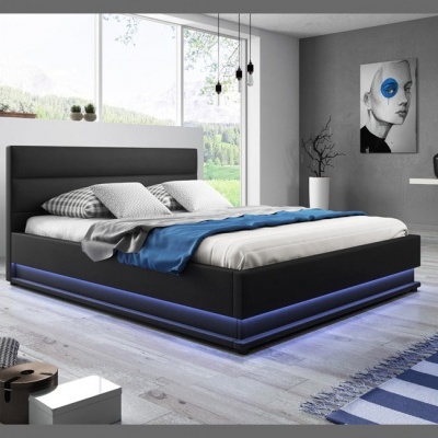 Cama de casal Omnia 150x190cm + Colchão com estrado elevatório e luz LED - Disponível em 2 Cores e 3 Medidas