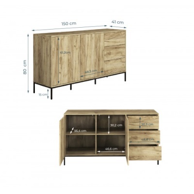 Aparador 3 gavetas e 2 portas - Disponível em 2 cores