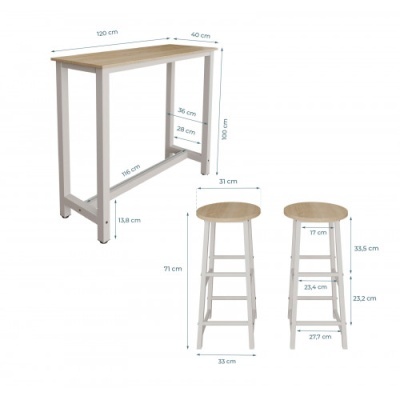 Conjunto Mesa Alta e 2 Bancos - Disponível em 2 cores