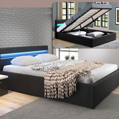 Cama de casal, estrado elevatório, luz LED e Colunas integradas - Disponível em 2 cores e 2 medidas