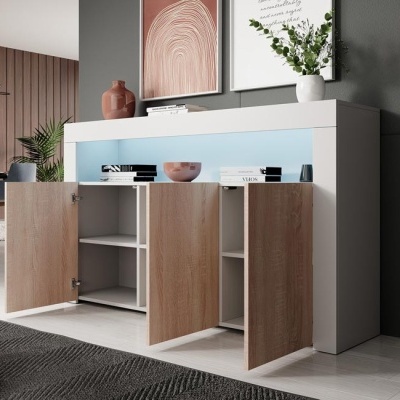 Aparador 3 Portas com luz LED - Disponível em 5 cores