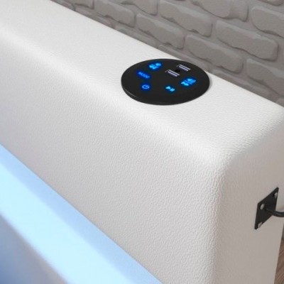 Cama de casal, estrado elevatório, luz LED e Colunas integradas - Disponível em 2 cores e 2 medidas