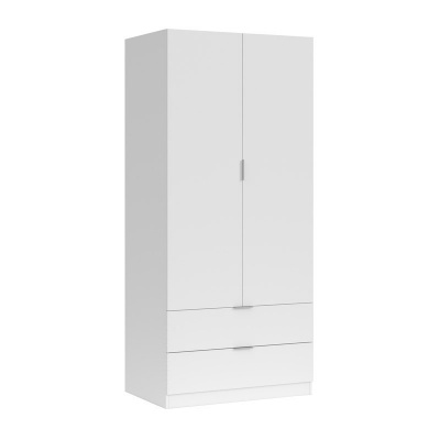 Roupeiro branco com duas portas e duas gavetas