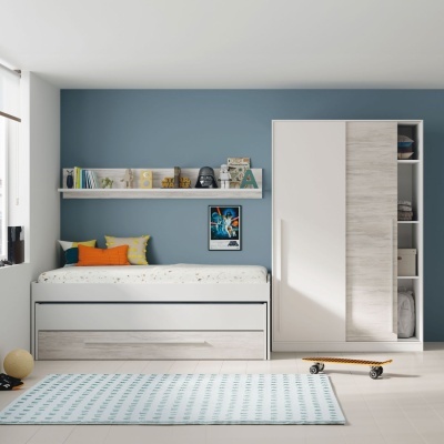 Cama Dupla com Arrumação e Prateleira