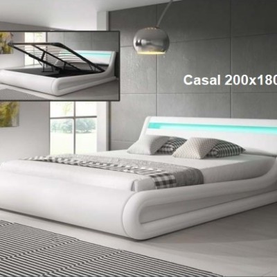 Cama de Casal 180X200cm com Estrado elevatório - Disponível em 3 cores