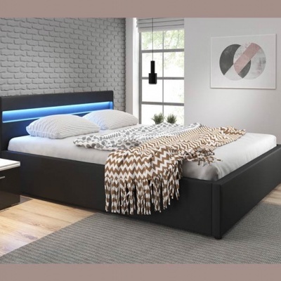 Cama de casal 200x180cm com estrado elevatório, luz LED e Colunas integradas - Disponível em 2 cores