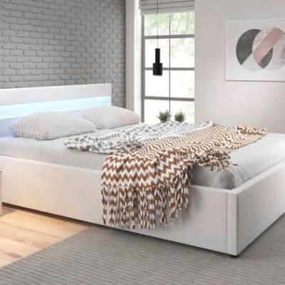 Cama de casal, estrado elevatório, luz LED e Colunas integradas - Disponível em 2 cores e 2 medidas