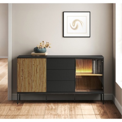 Aparador 3 gavetas e 2 portas com luz LED