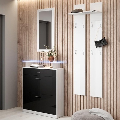 Móvel de Entrada com Gaveta, Sapateira, Espelho e Cabide - Disponível em 4 cores