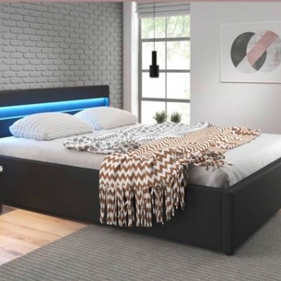 Cama de casal, estrado elevatório, luz LED e Colunas integradas - Disponível em 2 cores e 2 medidas