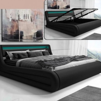 Cama de casal Riha estrado elevatório luz LED - Disponível em 3 medidas e 2 cores