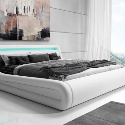 Cama de casal Riha estrado elevatório luz LED - Disponível em 3 medidas e 2 cores