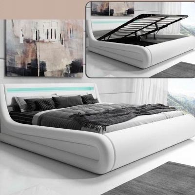 Cama de casal Riha estrado elevatório luz LED - Disponível em 3 medidas e 2 cores