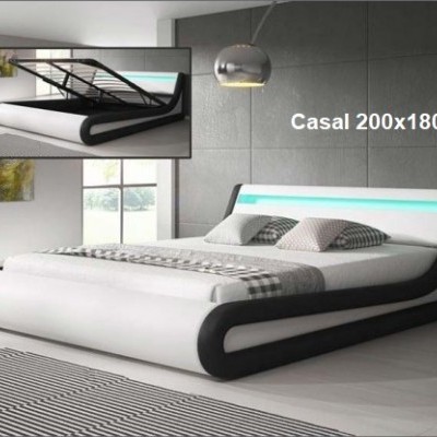 Cama de Casal 180X200cm com Estrado elevatório - Disponível em 3 cores