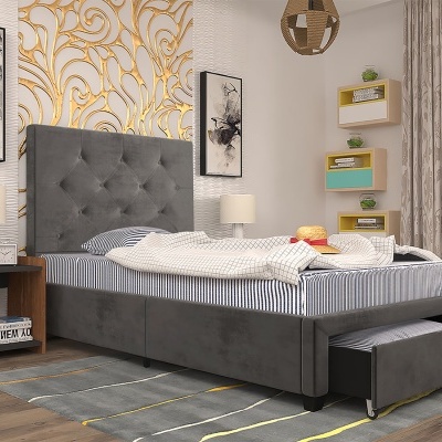 Cama de Solteiro com Gavetão de arrumação - Disponível em 2 cores