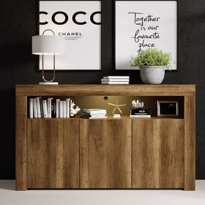 Aparador Lay mate com luz LED e 3 portas - Disponível em 6 cores