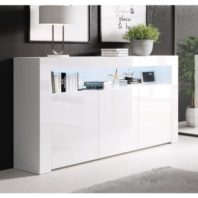 Aparador Lay brilho com luz LED e 3 portas - Disponível em 4 cores