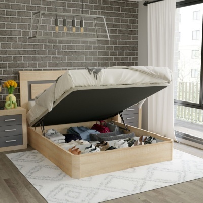 Cama com arrumação aberta e decoração interior de quarto moderno