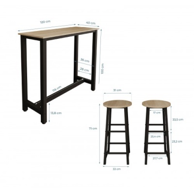 Conjunto Mesa Alta e 2 Bancos - Disponível em 2 cores