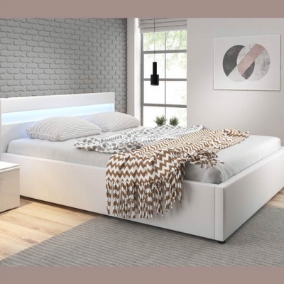 Cama de casal, estrado elevatório, luz LED e Colunas integradas - Disponível em 2 cores e 2 medidas