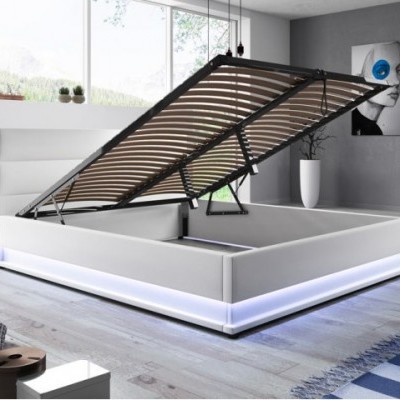 Cama de casal Omnia 150x190cm + Colchão com estrado elevatório e luz LED - Disponível em 2 Cores e 3 Medidas