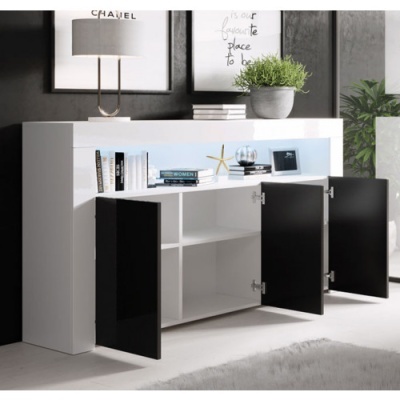 Aparador Lay brilho com luz LED e 3 portas - Disponível em 4 cores