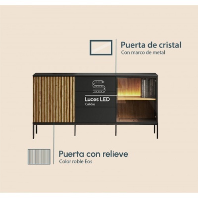 Aparador 3 gavetas e 2 portas com luz LED