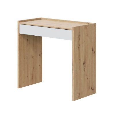 Secretária de madeira clara com gaveta branca