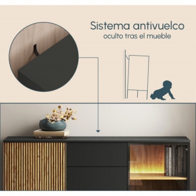 Aparador 3 gavetas e 2 portas com luz LED