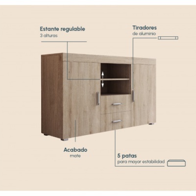 Aparador Ran 2 portas 2 gavetas 2 prateleiras