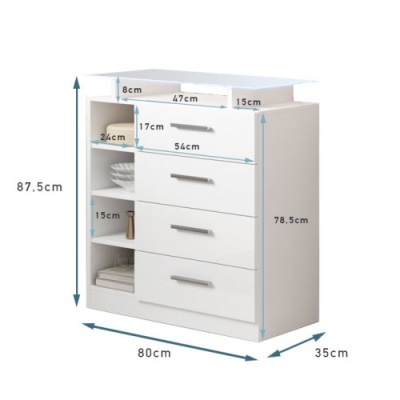 Móvel de Entrada com 4 Gavetas e luz LED