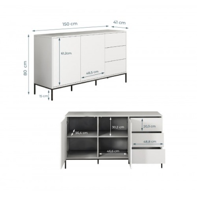 Aparador 3 gavetas e 2 portas - Disponível em 2 cores