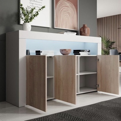 Aparador Lay mate com luz LED e 3 portas - Disponível em 6 cores