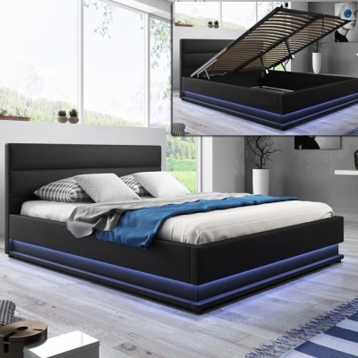 Cama de casal Omnia 150x190cm + Colchão com estrado elevatório e luz LED - Disponível em 2 Cores e 3 Medidas
