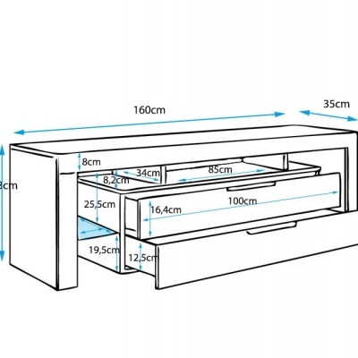 Desenho técnico de móvel com medidas em centímetros
