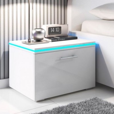 Mesinha de Cabeceira com luz LED e gaveta - Disponível em 2 cores