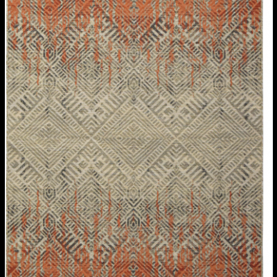 Tapete geométrico cinza, bege e laranja com padrões de diamantes e linhas