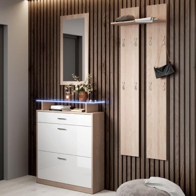 Móvel de Entrada com Gaveta, Sapateira, Espelho e Cabide - Disponível em 4 cores