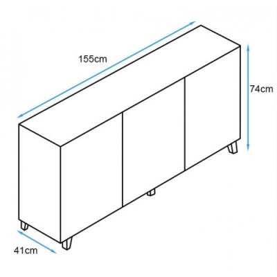 Móvel aparador branco três portas com dimensões 155x41x74 cm