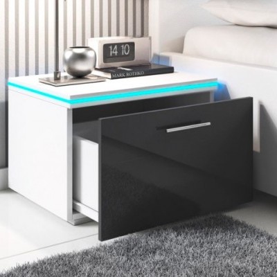 Mesinha de Cabeceira com luz LED e gaveta - Disponível em 2 cores